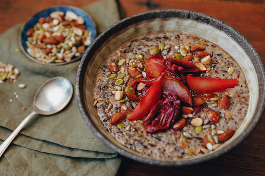 Black Rice Pudding With Stewed Fruits