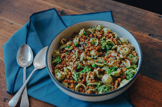 Orecchiette With Peas, Salsa Verde, Creme Fraiche And Pangrattato