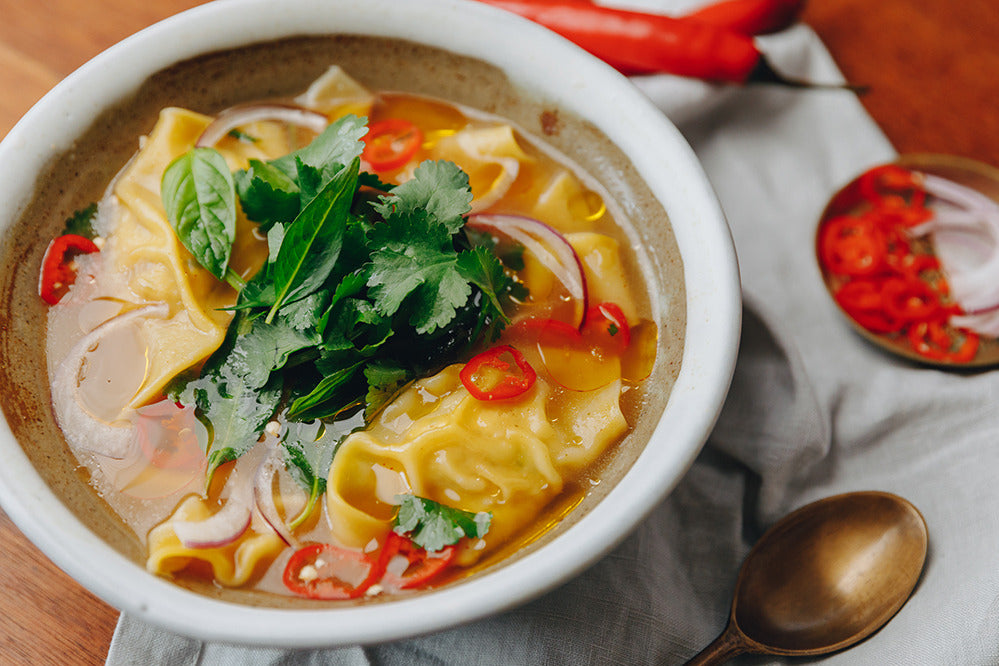 Spiced Chicken Broth With Chicken Wontons