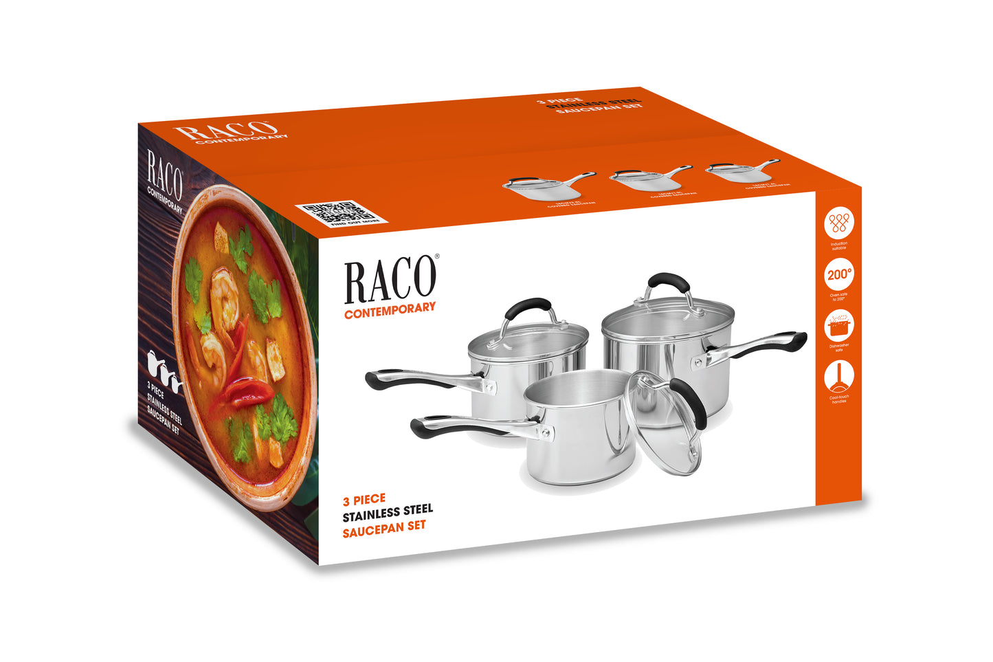 RACO Contemporary Stainless Steel Induction 3 Piece Saucepan Set